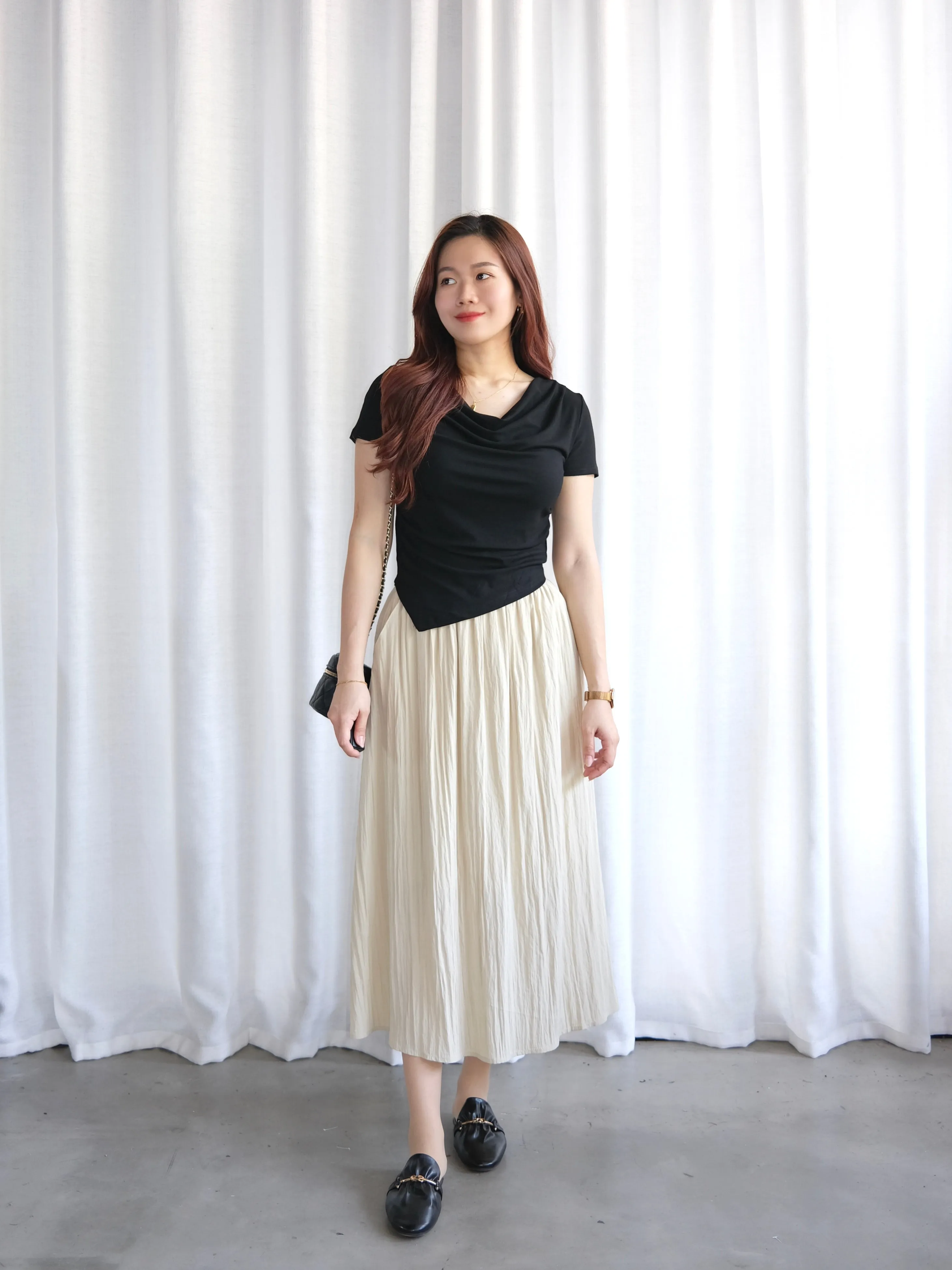 ACEWIN Elastic Waist Drawstring Pockets Midi Skirt (Free Size) 601308