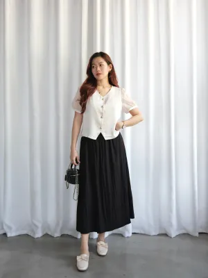 ACEWIN Elastic Waist Drawstring Pockets Midi Skirt (Free Size) 601308