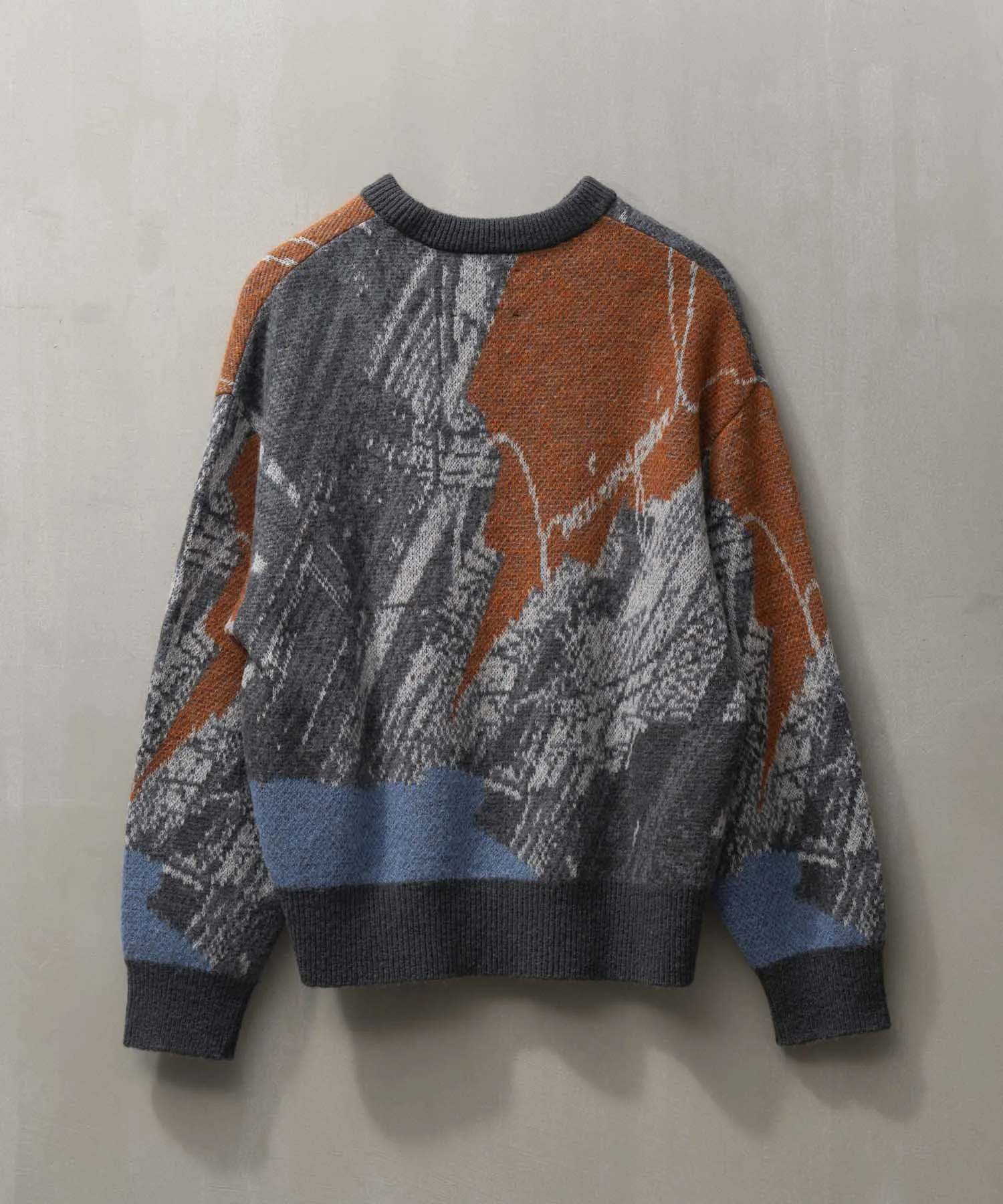 Airy Mohair Abstract Prime-Over Crew Neck Knit Pullover