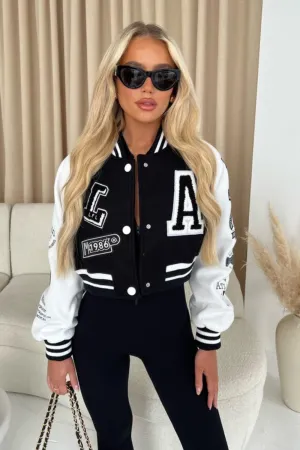 Aubrey black varsity bomber jacket