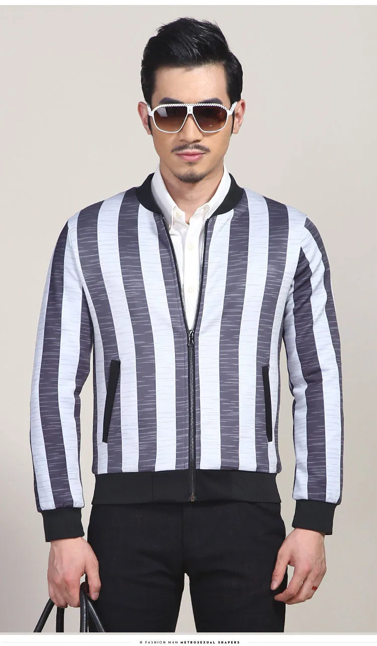 Big Vertical Stripes Korean Style Men Slim Fit Jacket