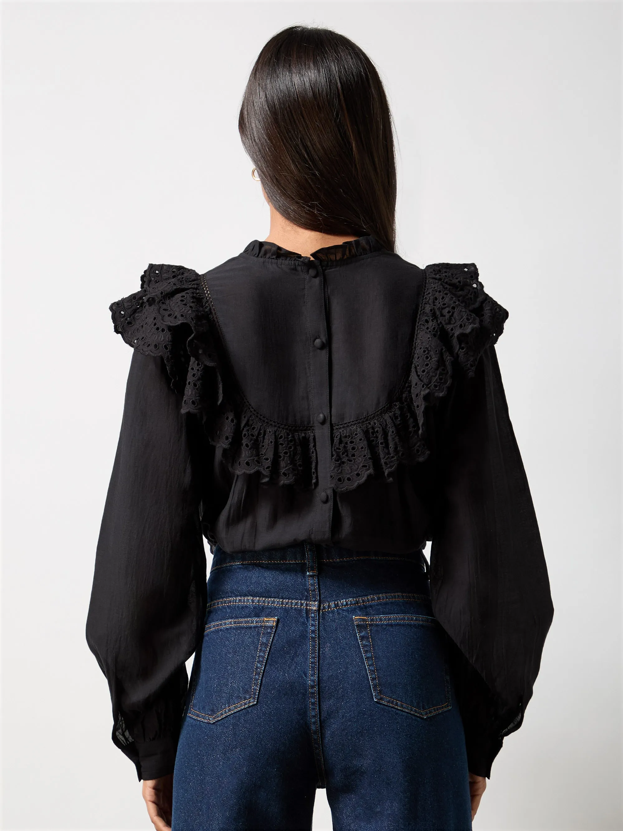 Black Frill Front Blouse