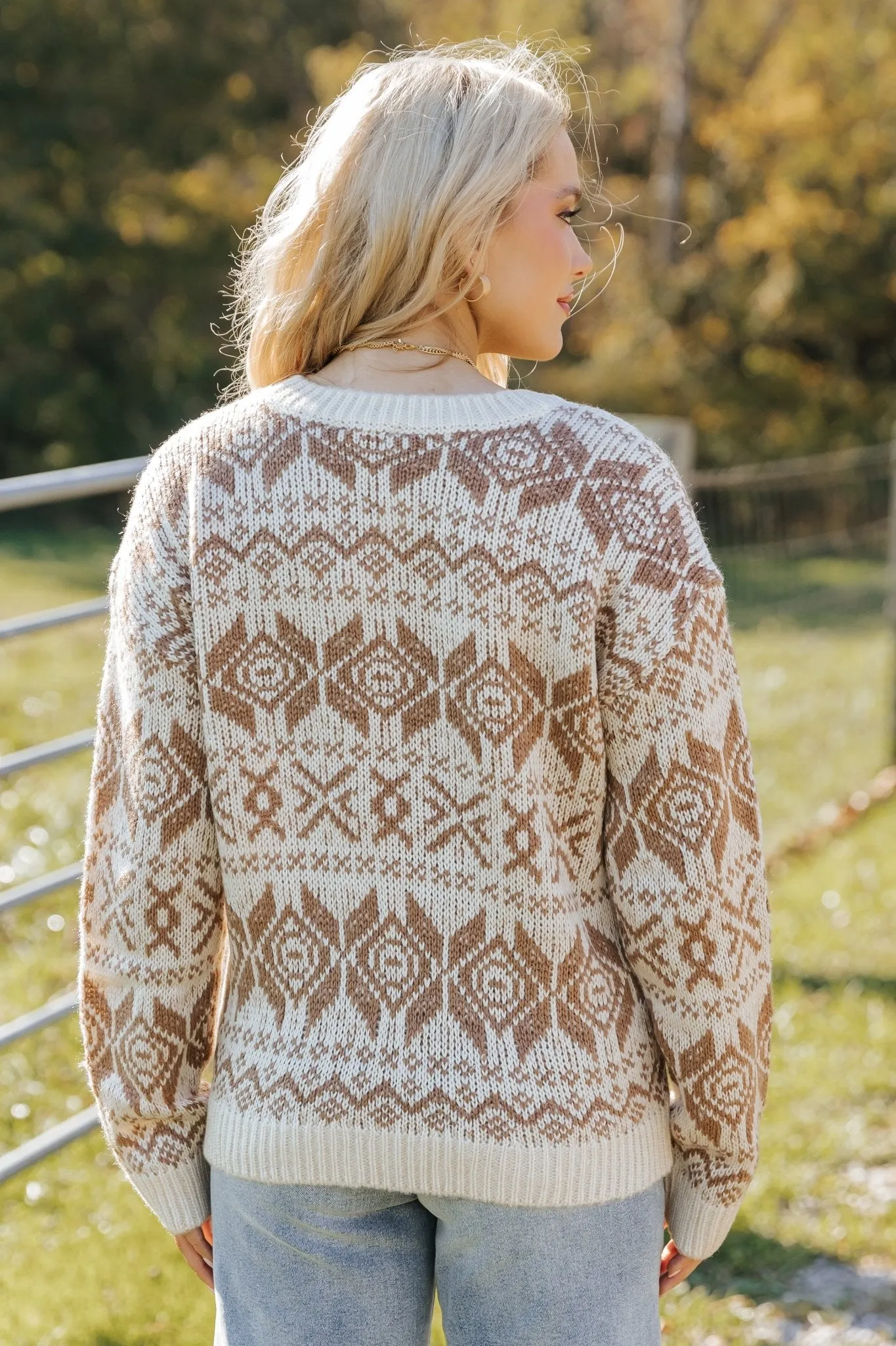 Brown and Beige Aztec Print Sweater - FINAL SALE