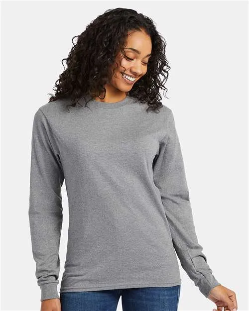 Custom Embroidered - Hanes - Essential-T Long Sleeve T-Shirt - Oxford Grey - 5286