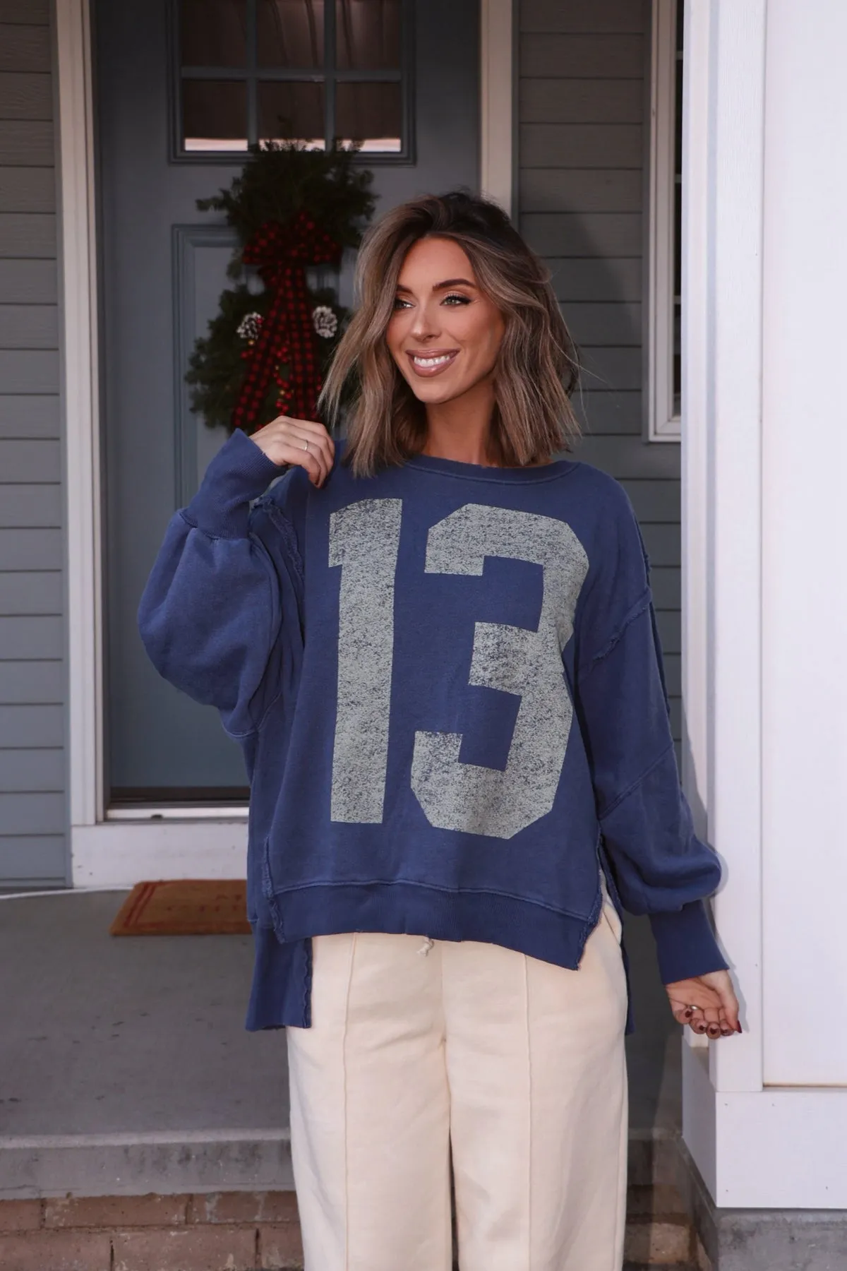 Free People Navy 13 Graphic Camden Pullover