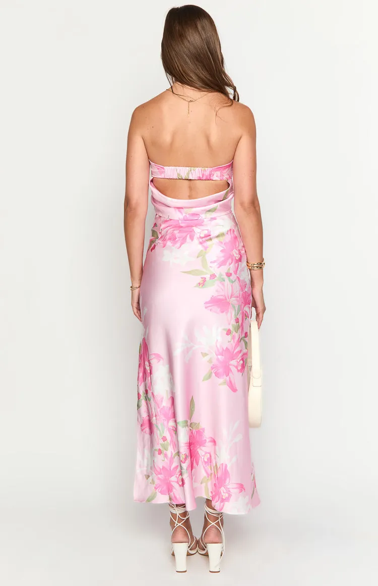 Genevieve Pink Floral Print Maxi Skirt