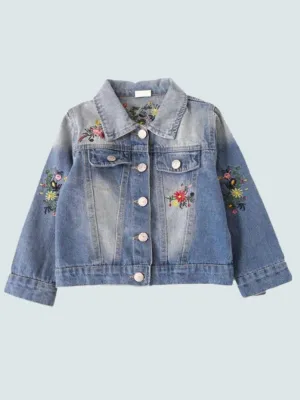 Girls Boho Floral Denim Jacket