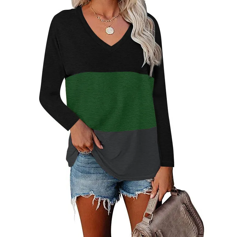 Haute Edition Women's Colorblock V-Neck Long Sleeve T-Shirt