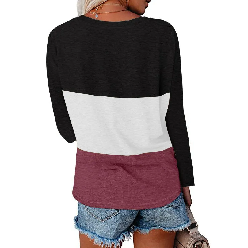 Haute Edition Women's Colorblock V-Neck Long Sleeve T-Shirt