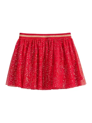 Kids Girl Dotted Small Sparkly Mesh Tutu Skirt,Red