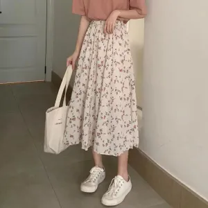 KittenAlarm - Flowers Pattern Pleated Long Casual Skirts