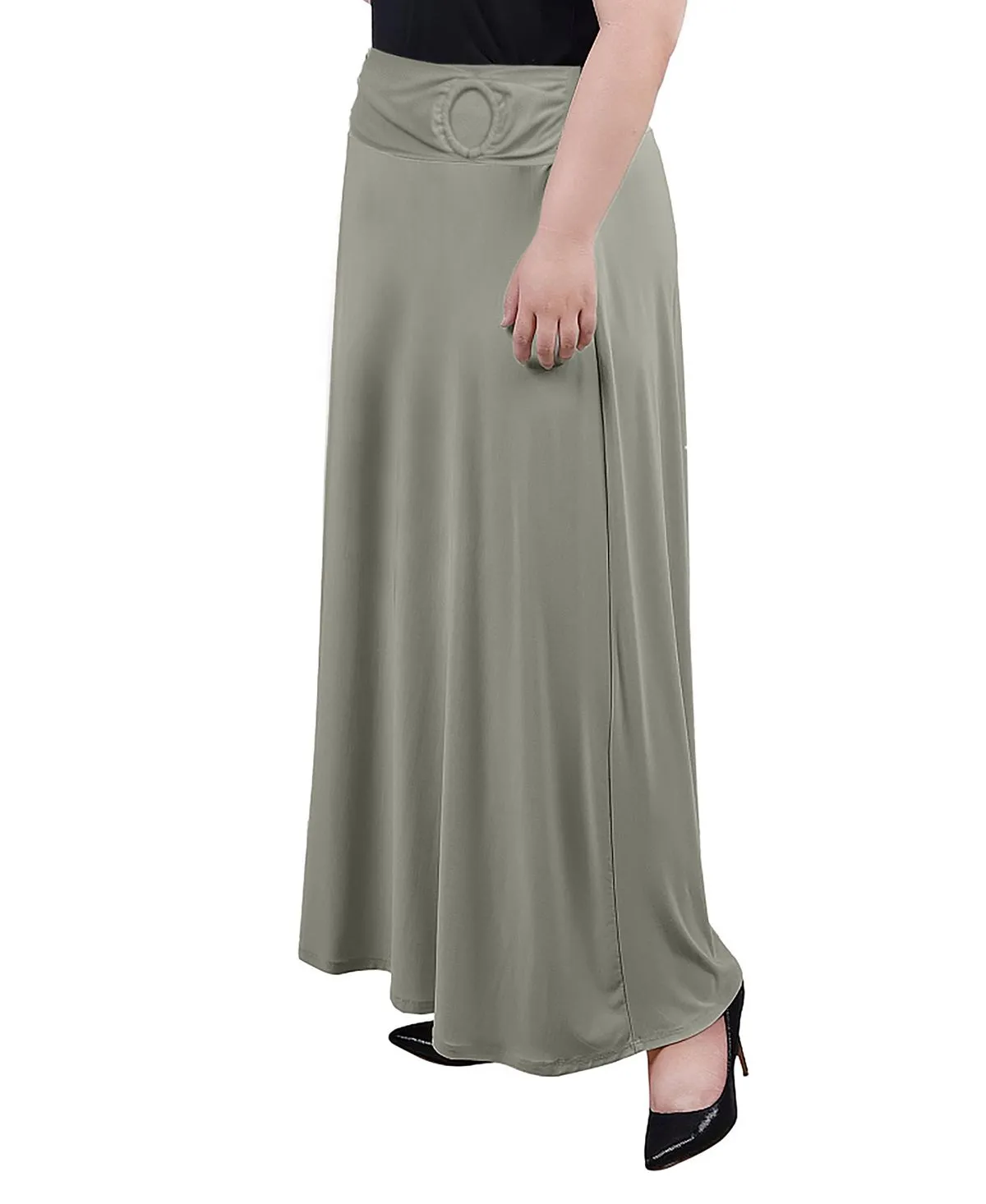 Long plus size A-line skirt with faux belt at front NY Collection multi