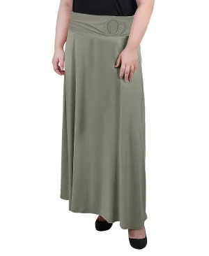 Long plus size A-line skirt with faux belt at front NY Collection multi