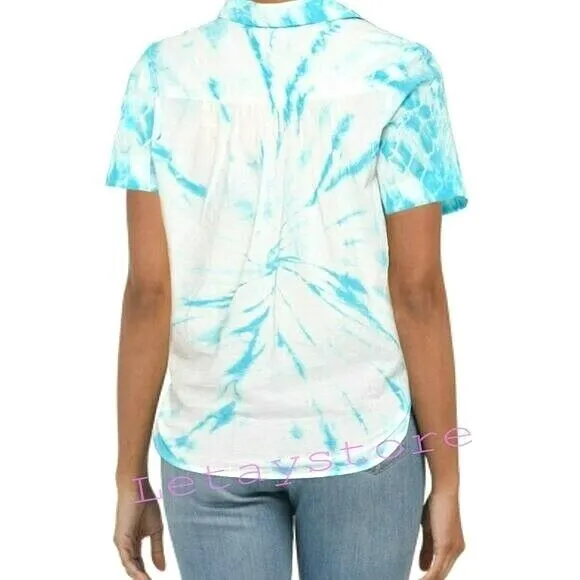 Lucky Brand Tie-Dye Print Tie Front Cotton Button Down Shirt