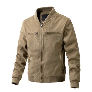 Man Cave Suede Stand Collar Jacket - Double Zipper