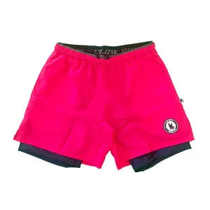 Mens 2-1 Solid Compression Neon Pink with Navy Liner 7" Short