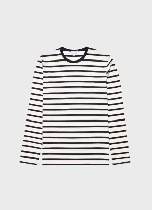 Men's Long Sleeve Classic T-shirt in Ecru/Navy Breton Stripe