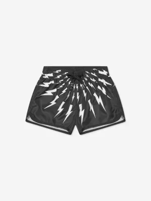 Neil Barrett Boys Thunderbolt Swim Shorts in Black