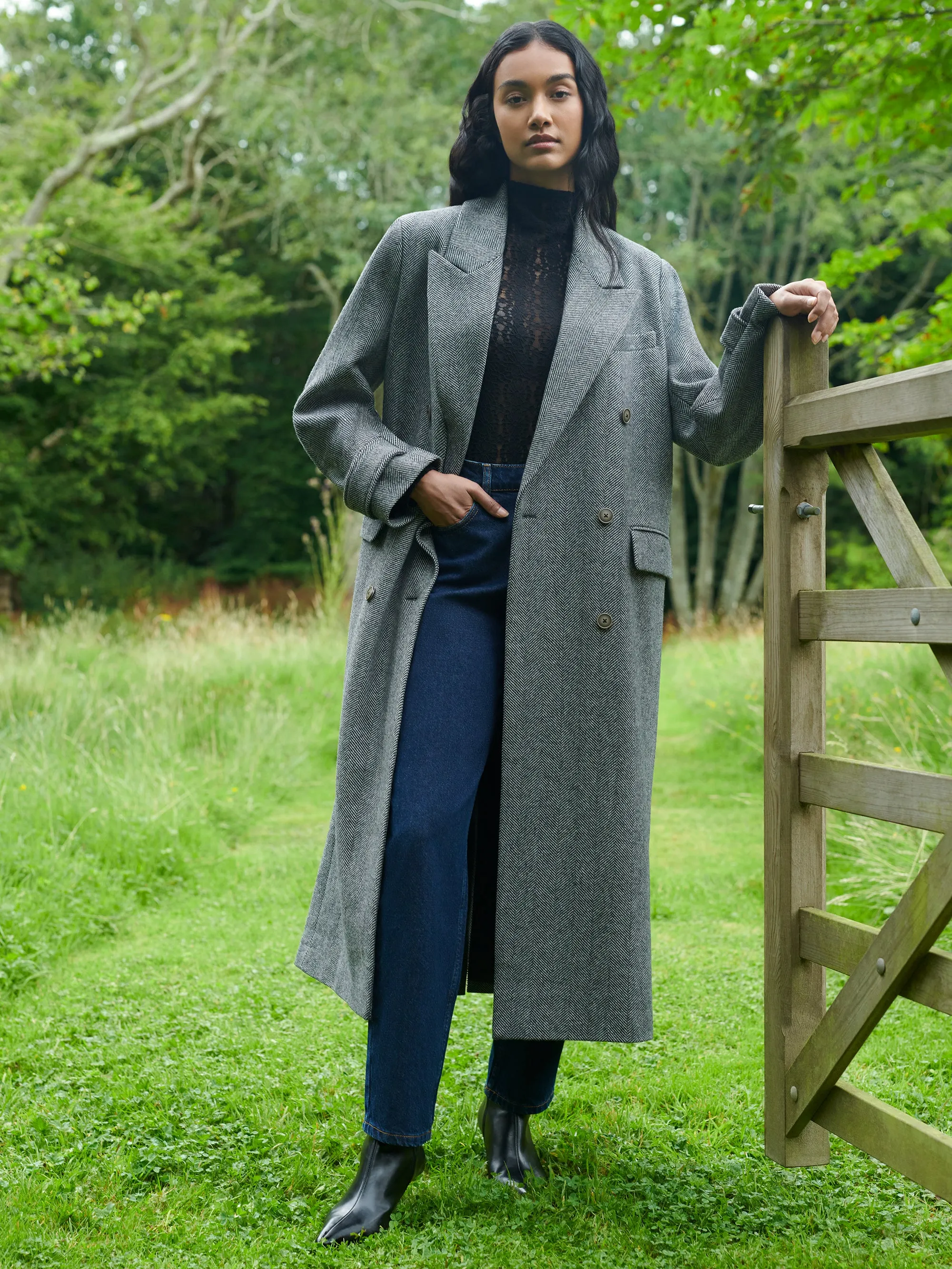 Oversized Herringbone Wool Blend Coat