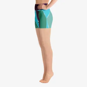 Patterned Yoga Shorts "Collage" Cyan/Plum