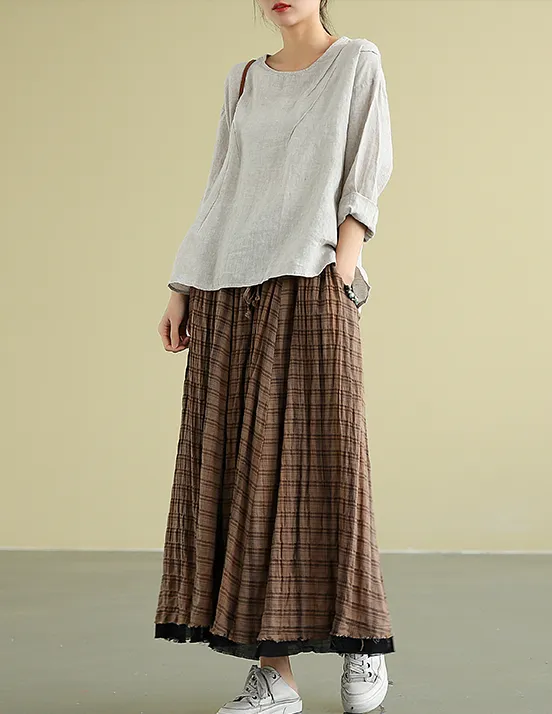 Plaid Casual Cotton Linen loose fitting Women's Skirts DZA2007211