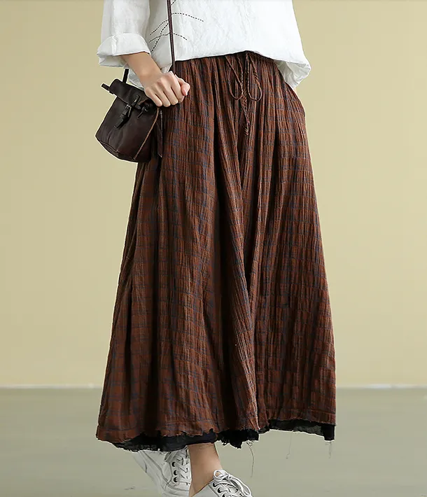 Plaid Casual Cotton Linen loose fitting Women's Skirts DZA2007211