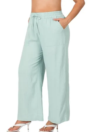 Plus Size Linen Drawstring-Waist Pants with Pockets