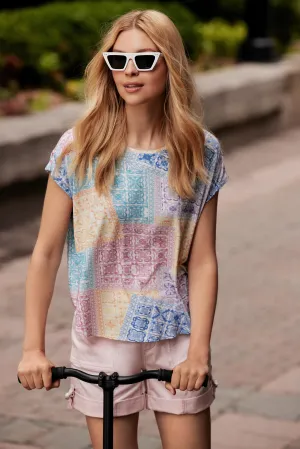 Printed Sleeveless Crew Neck Top