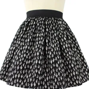 "Lindy" Cute Cacti A-line Pleated Skirt In Black