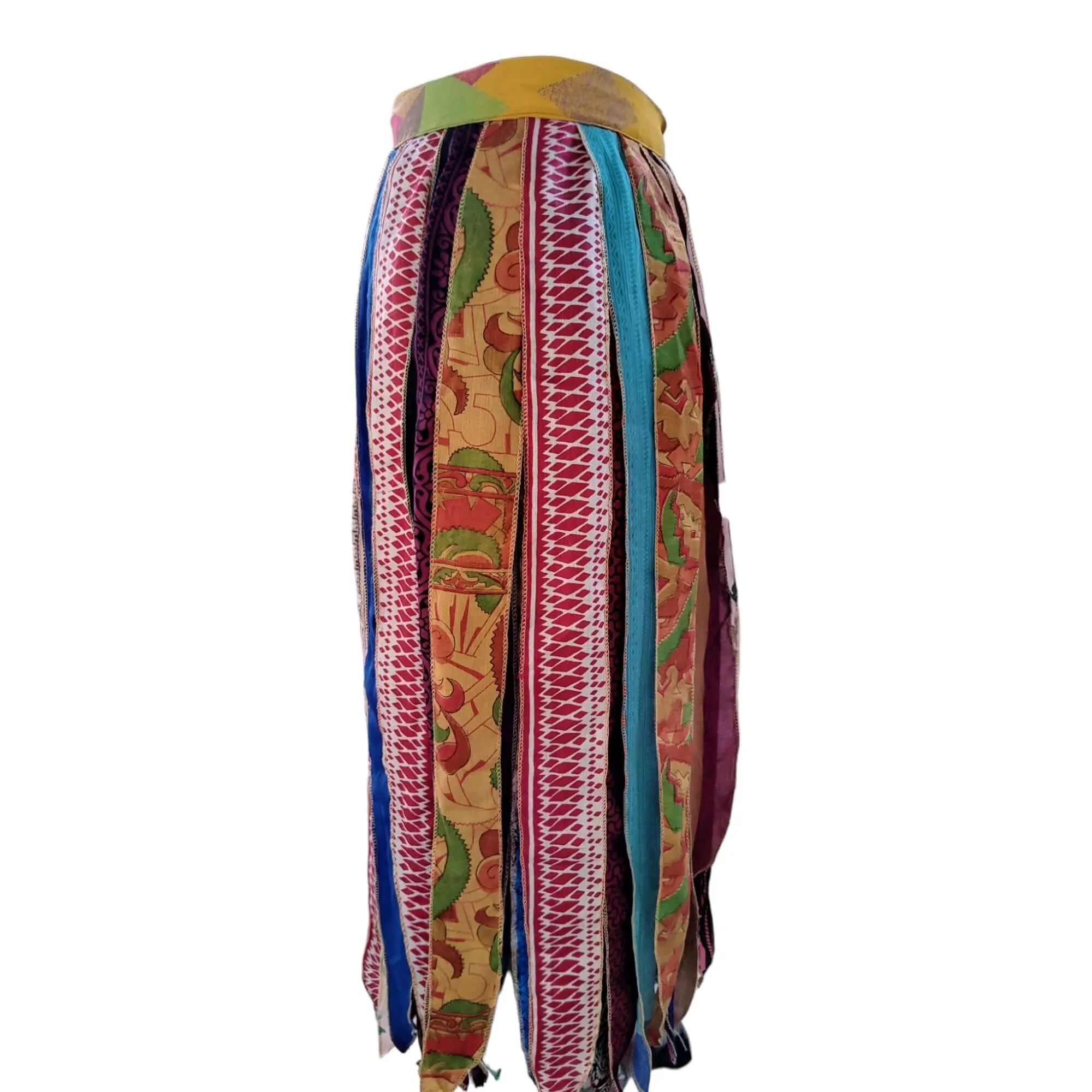 Recycled Silk Sari Wrap Around Skirt Bohemian Fashion Casual Wear Hippy Multicolour Gypsy Long Skirts Free Size 2 Pieces