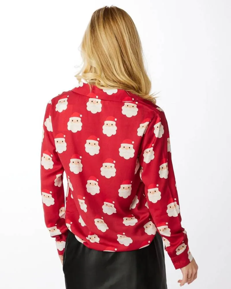 Santa Button Up Long Sleeve Top