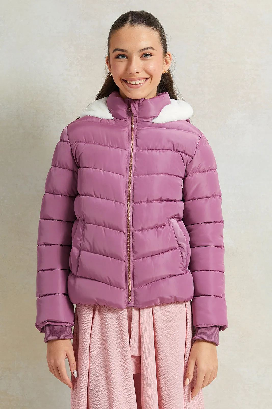 Senior Girls Mauve Hooded Padded Jacket