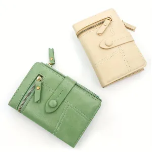 Solid Color Short Mini Wallet, Clutch Bifold Con Purse, Trendy Credit Card Holder