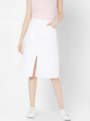 Spykar Women White Cotton Relaxed Mid-Rise Skirt