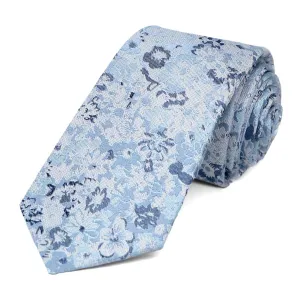 Steel Blue Member Floral Silk/Viscose Slim Necktie, 2.5" Width