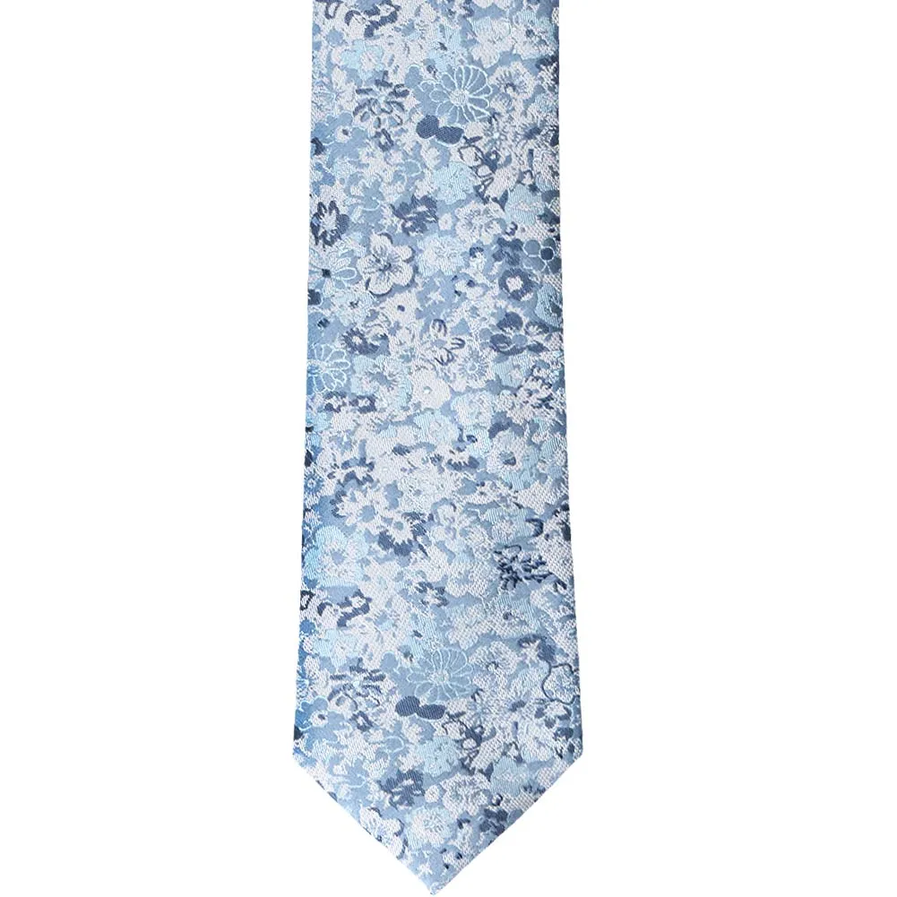 Steel Blue Member Floral Silk/Viscose Slim Necktie, 2.5" Width