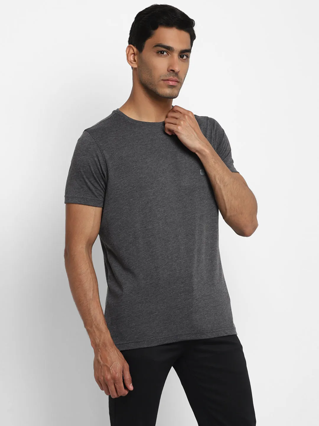 Turtle Men Essentials Charcoal Solid Round Neck T-Shirts