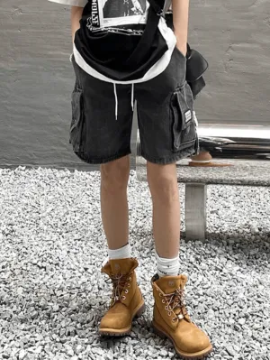 Vintage Wash Cargo Denim Shorts