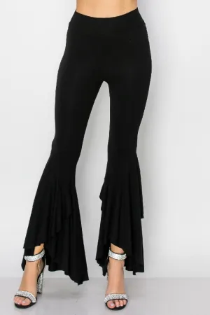 Vocal Swirl Ruffle Bell Bottom Leggings - Black