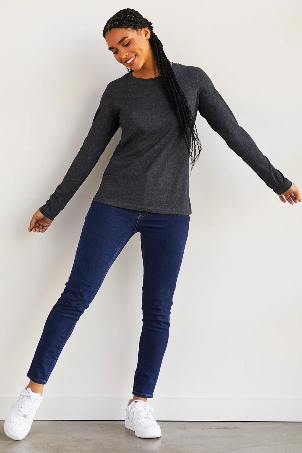 Women's 100% Organic Cotton Relaxed Long Sleeve Crew Neck T-Shirt