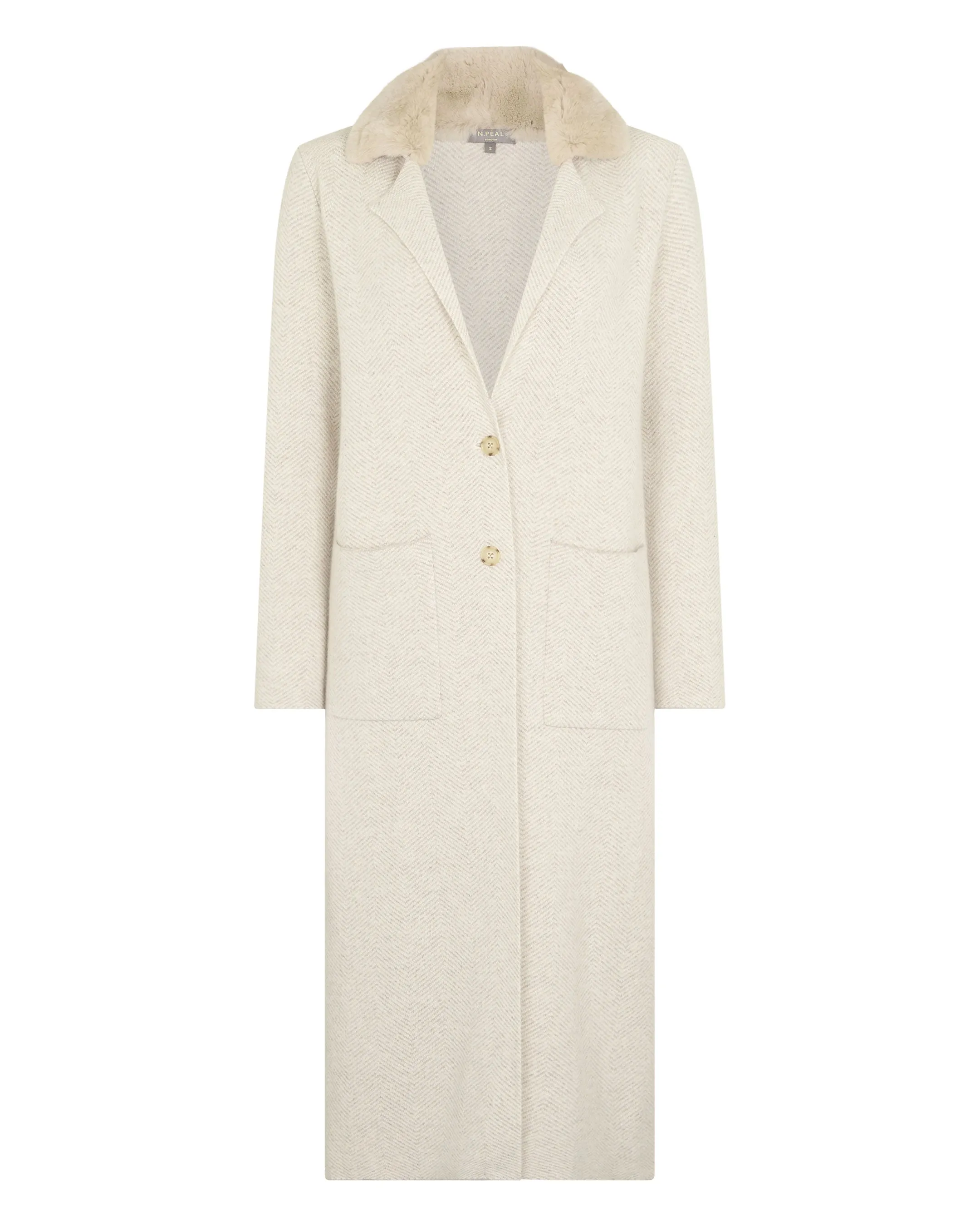 Women's Herringbone Cashmere Coat With Fur Trim Sand Brown