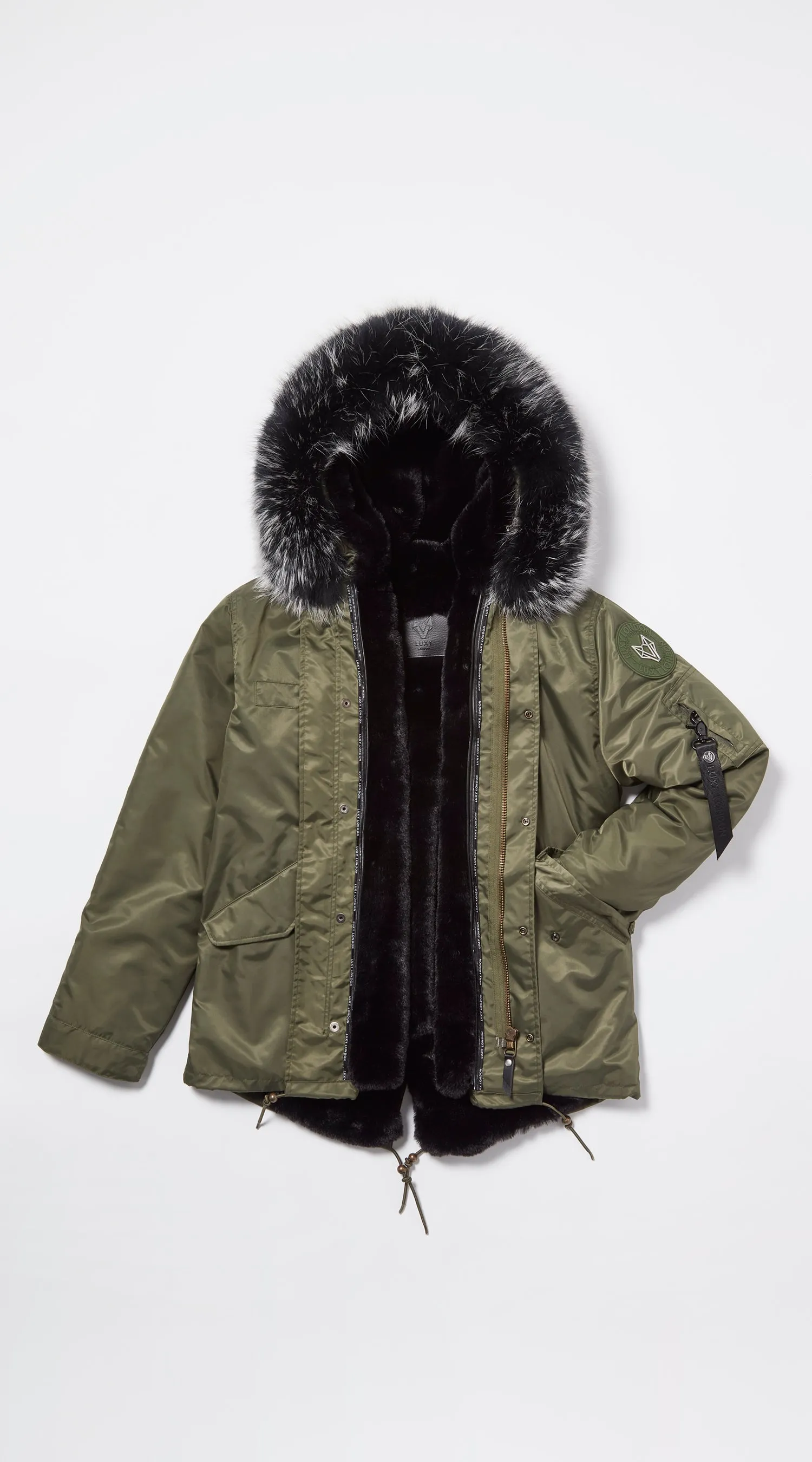 Womens Khaki Water-Repellent Luxy Fur Parka - Black Mist